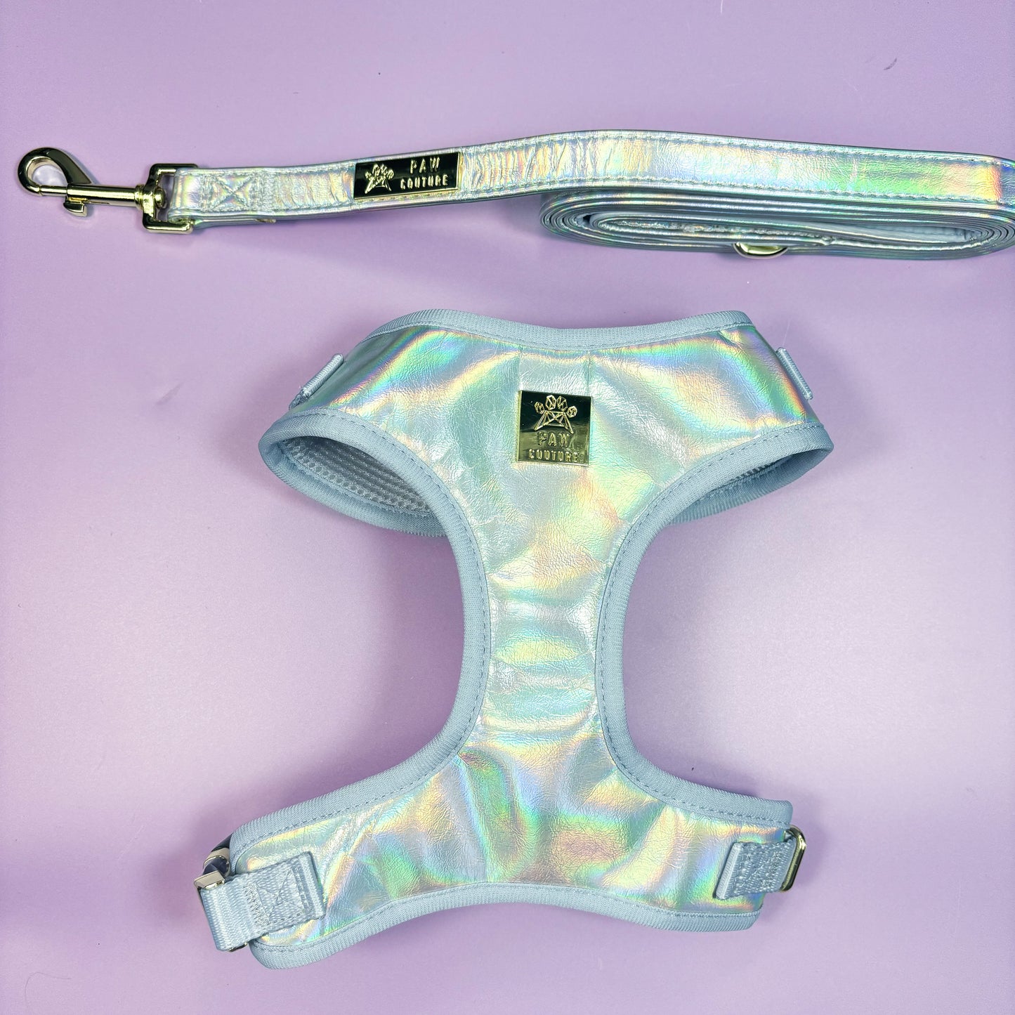 Disco Deluxe Iridescent Leatherette Adjustable Harness & Lead Bundle