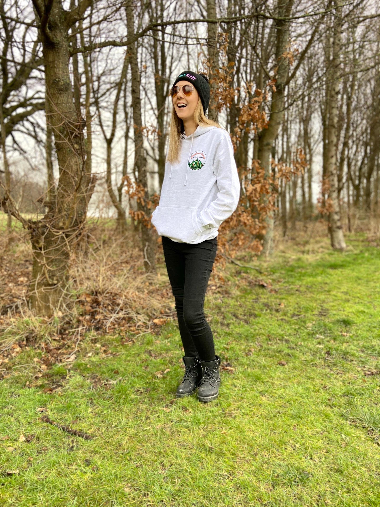 Adventure Bound with My Hound Embroidered Ash Grey Hoodie