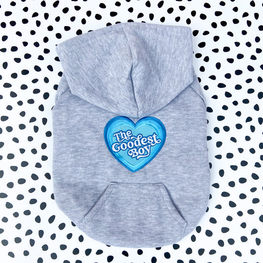 The Goodest Boy Grey Embroidered Zip up Dog Hoodie