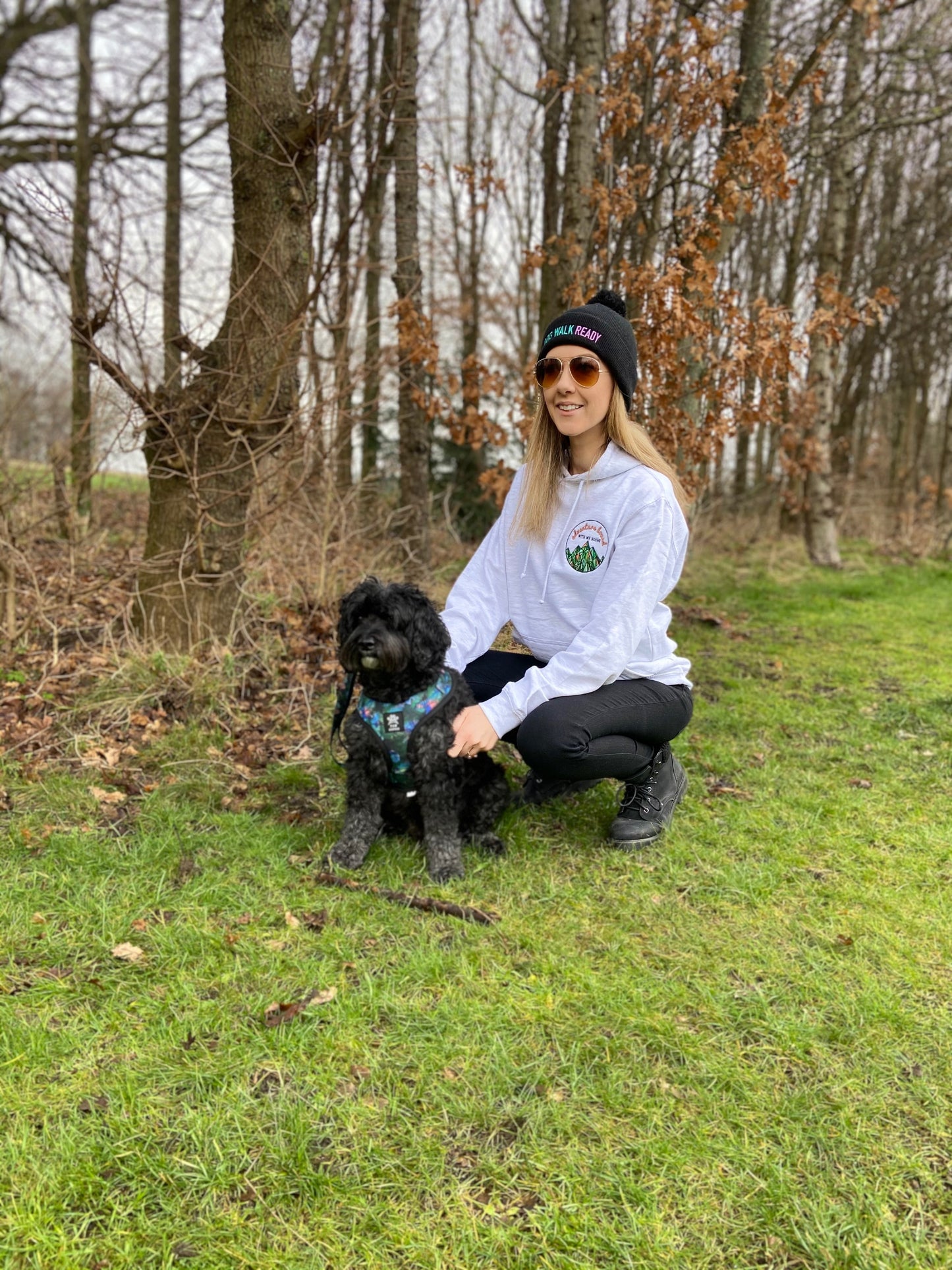 Adventure Bound with My Hound Embroidered Ash Grey Hoodie