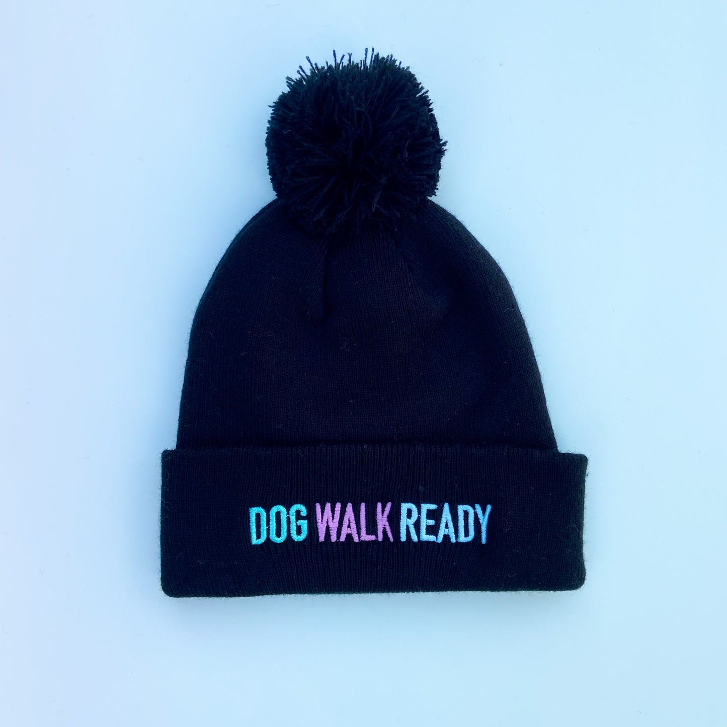Dog Walk Ready Embroidered Black Beanie Hat