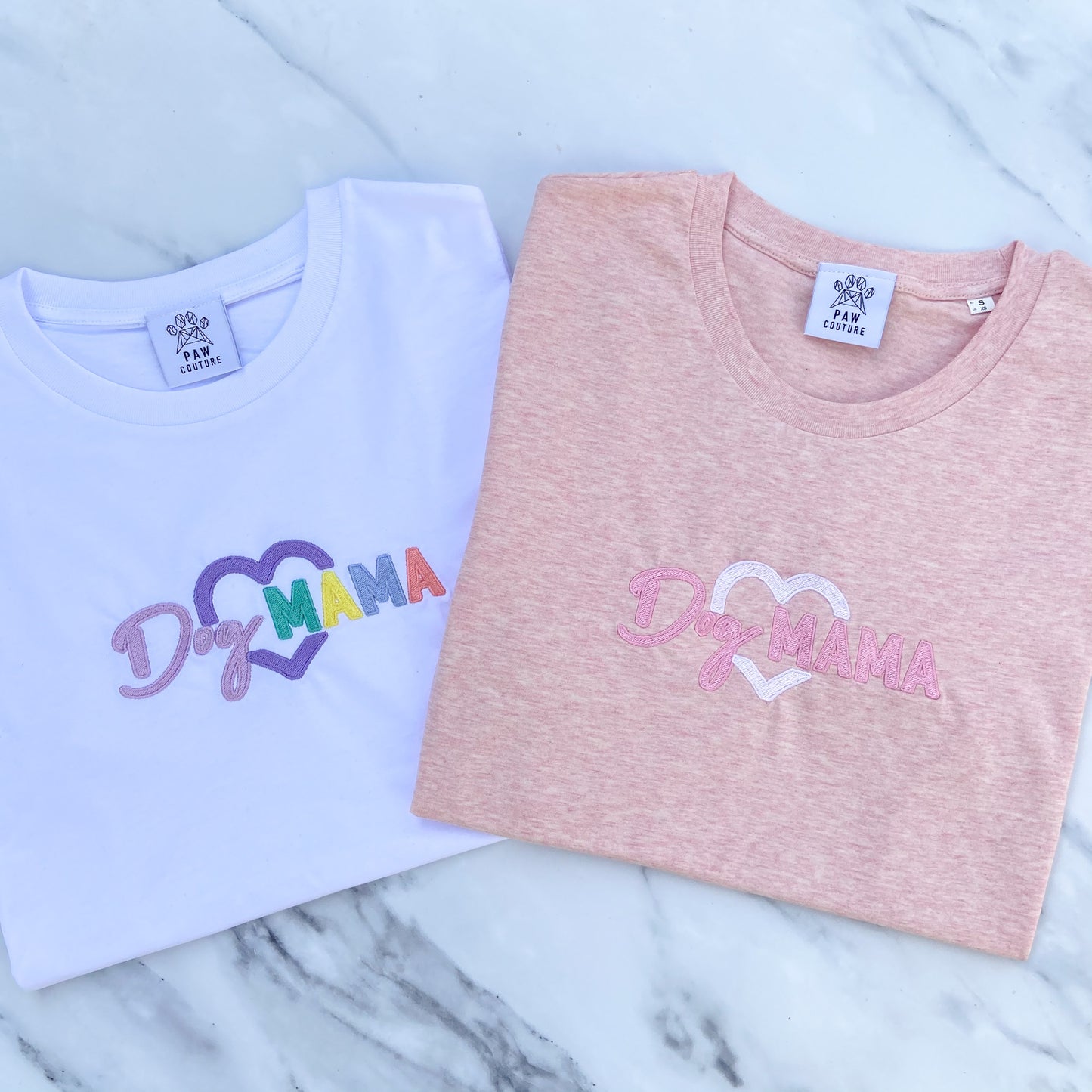 Dog Mama Embroidered Vintage Blush Pink T-shirt