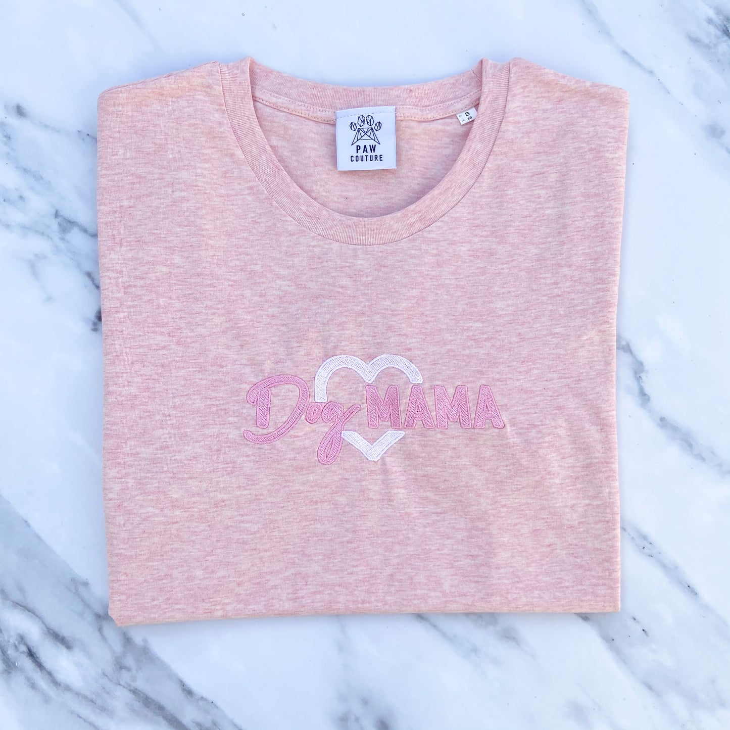 Dog Mama Embroidered Vintage Blush Pink T-shirt