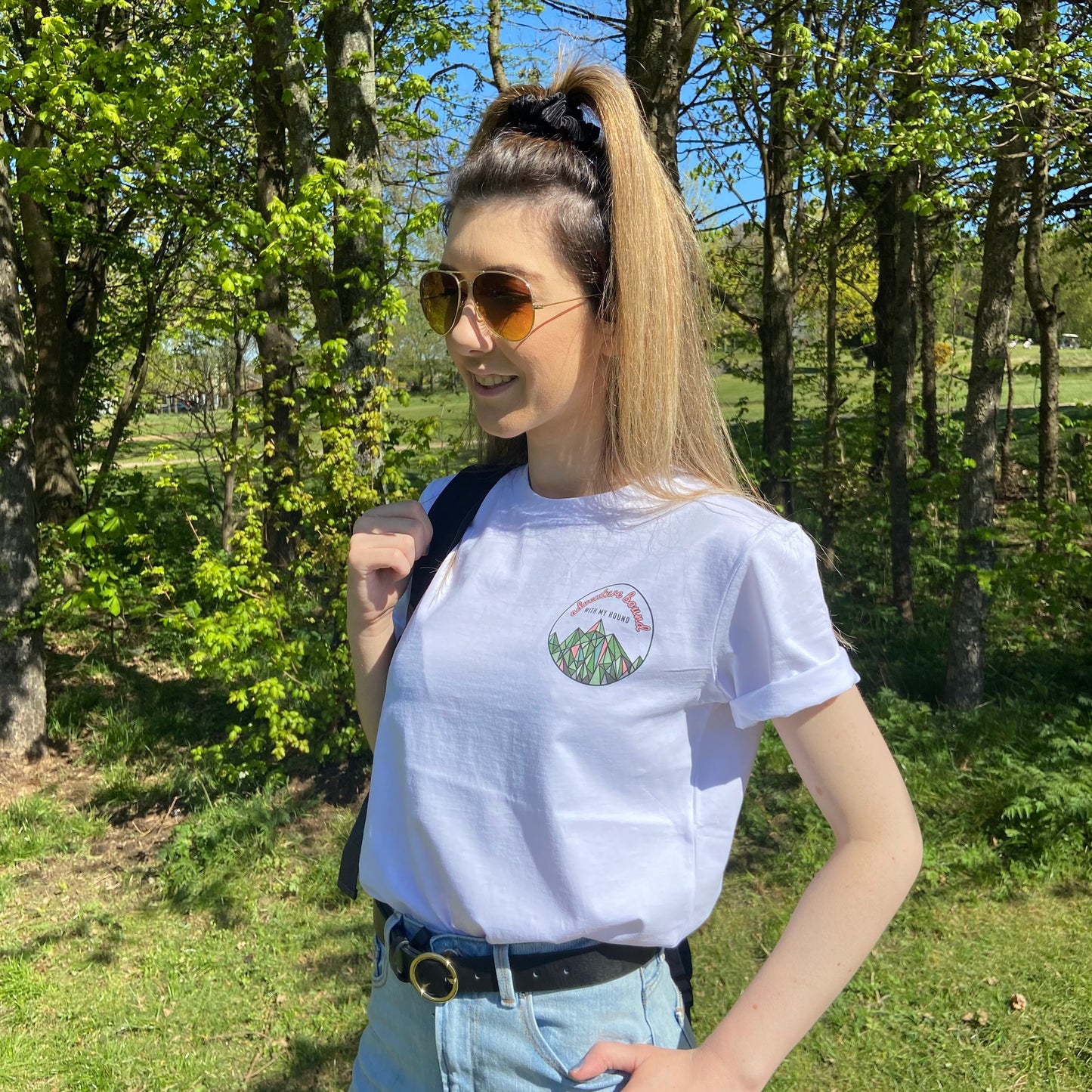 Adventure Bound with My Hound Printed White T-shirt