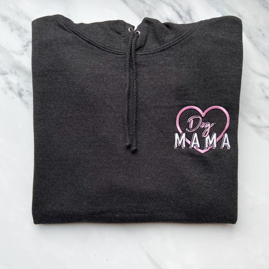 Dog Mama Embroidered Black Smoke Hoodie