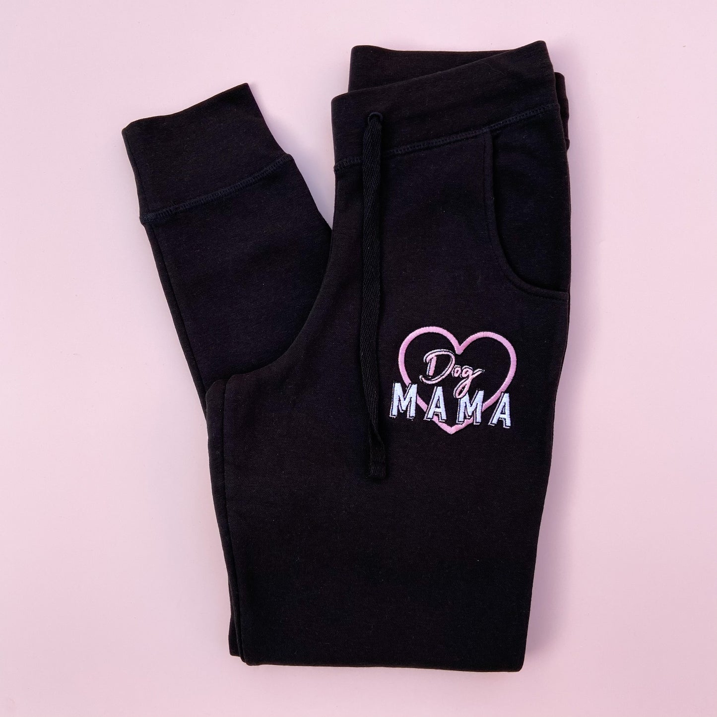Dog Mama Embroidered Slim Fit Black Joggers