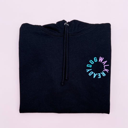 Dog Walk Ready Embroidered Black Hoodie