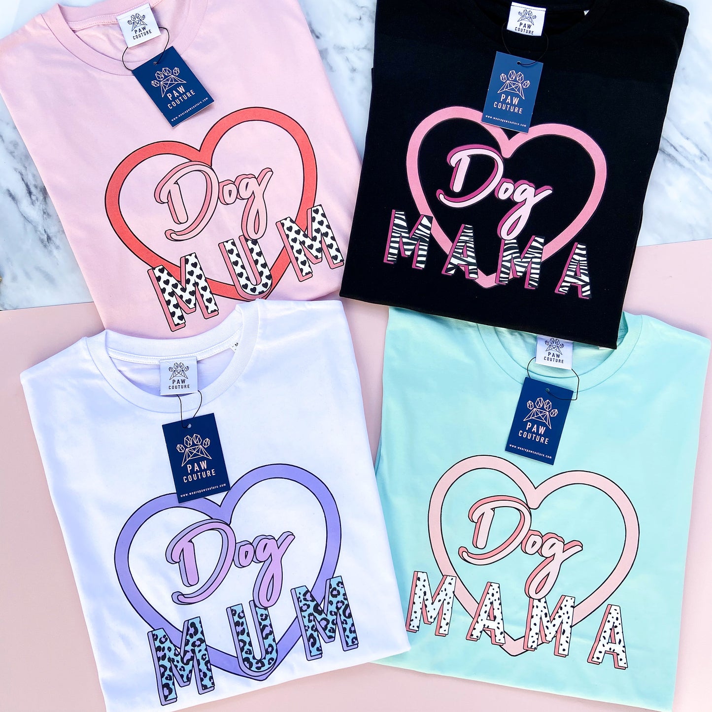 Dog Mum Mini Hearts Pink T-shirt
