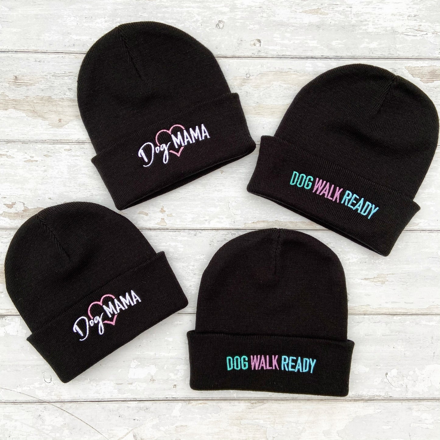 Dog Mama Embroidered Black Beanie Hat
