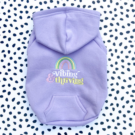 Vibing & Thriving Lilac Embroidered Zip up Dog Hoodie