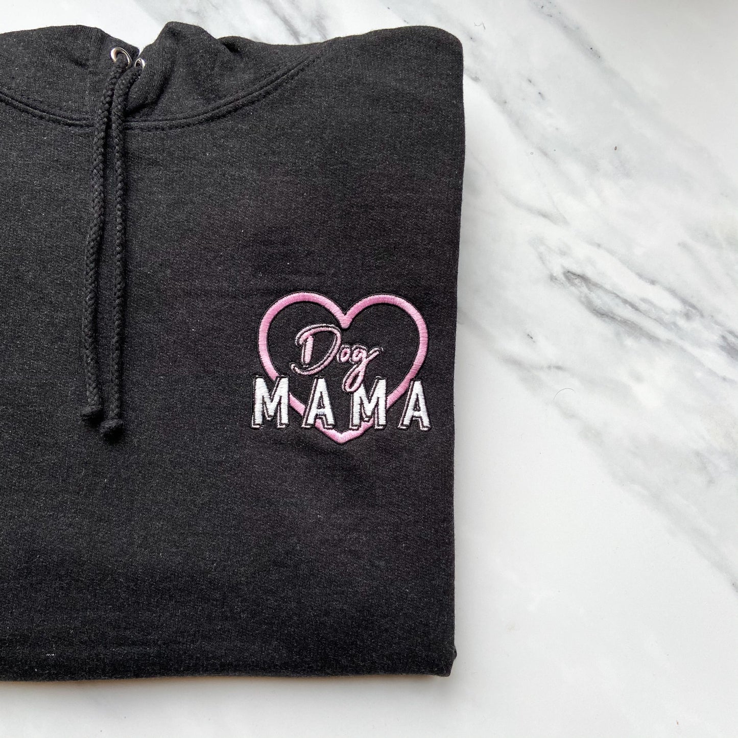 Dog Mama Embroidered Black Smoke Hoodie