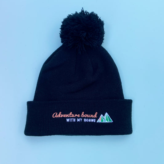 Adventure Bound with My Hound Black Beanie Hat