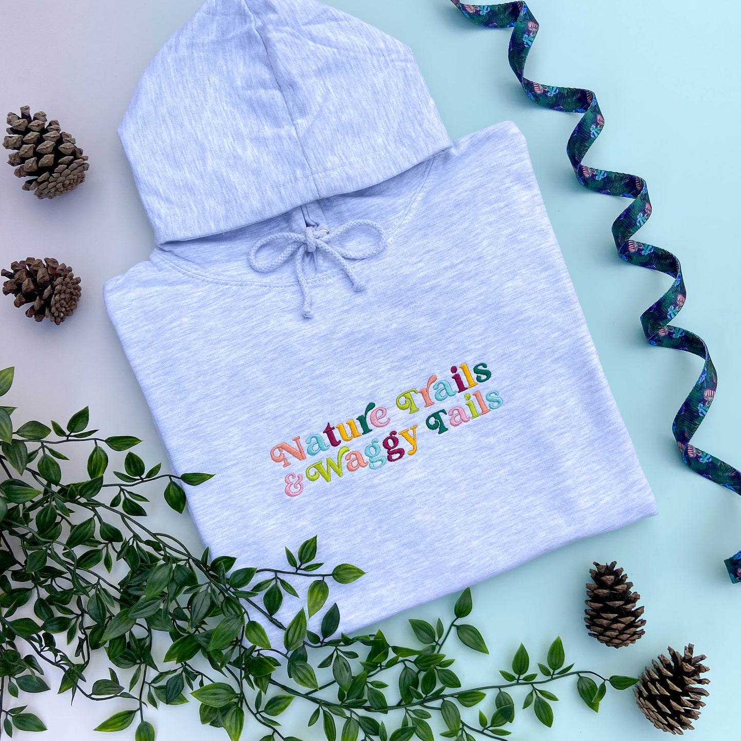 Nature Trails & Waggy Tails Embroidered Ash Grey Hoodie