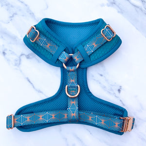 Teal Diamond Deluxe Quilted Adjustable Harness & Lead Bundle