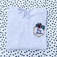 Load image into Gallery viewer, Dog Mama Floral Embroidered Ash Grey Hoodie
