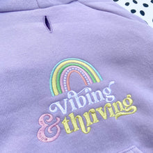 Load image into Gallery viewer, Vibing &amp; Thriving Lilac Embroidered Zip up Dog Hoodie
