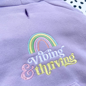 Vibing & Thriving Lilac Embroidered Zip up Dog Hoodie