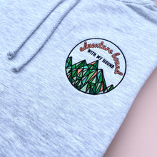 Load image into Gallery viewer, Adventure Bound with My Hound Embroidered Ash Grey Hoodie
