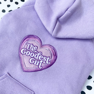 The Goodest Girl Lilac Embroidered Zip up Dog Hoodie