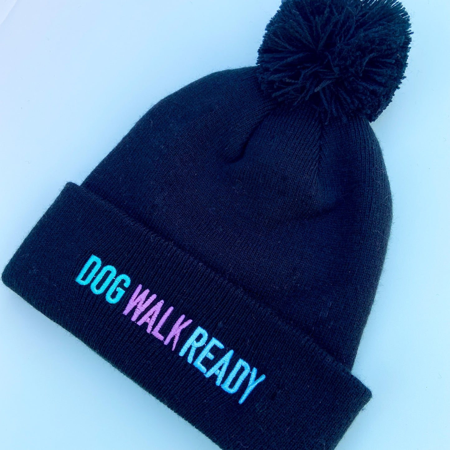 Dog Walk Ready Embroidered Black Beanie Hat