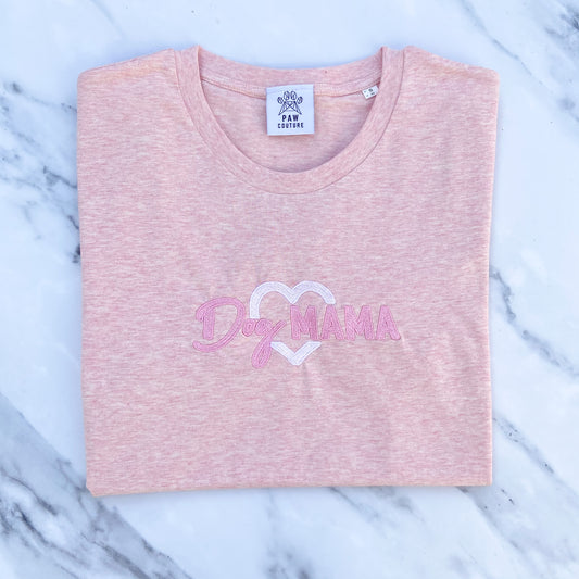 Dog Mama Embroidered Vintage Blush Pink T-shirt