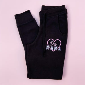 Dog Mama Embroidered Slim Fit Black Joggers