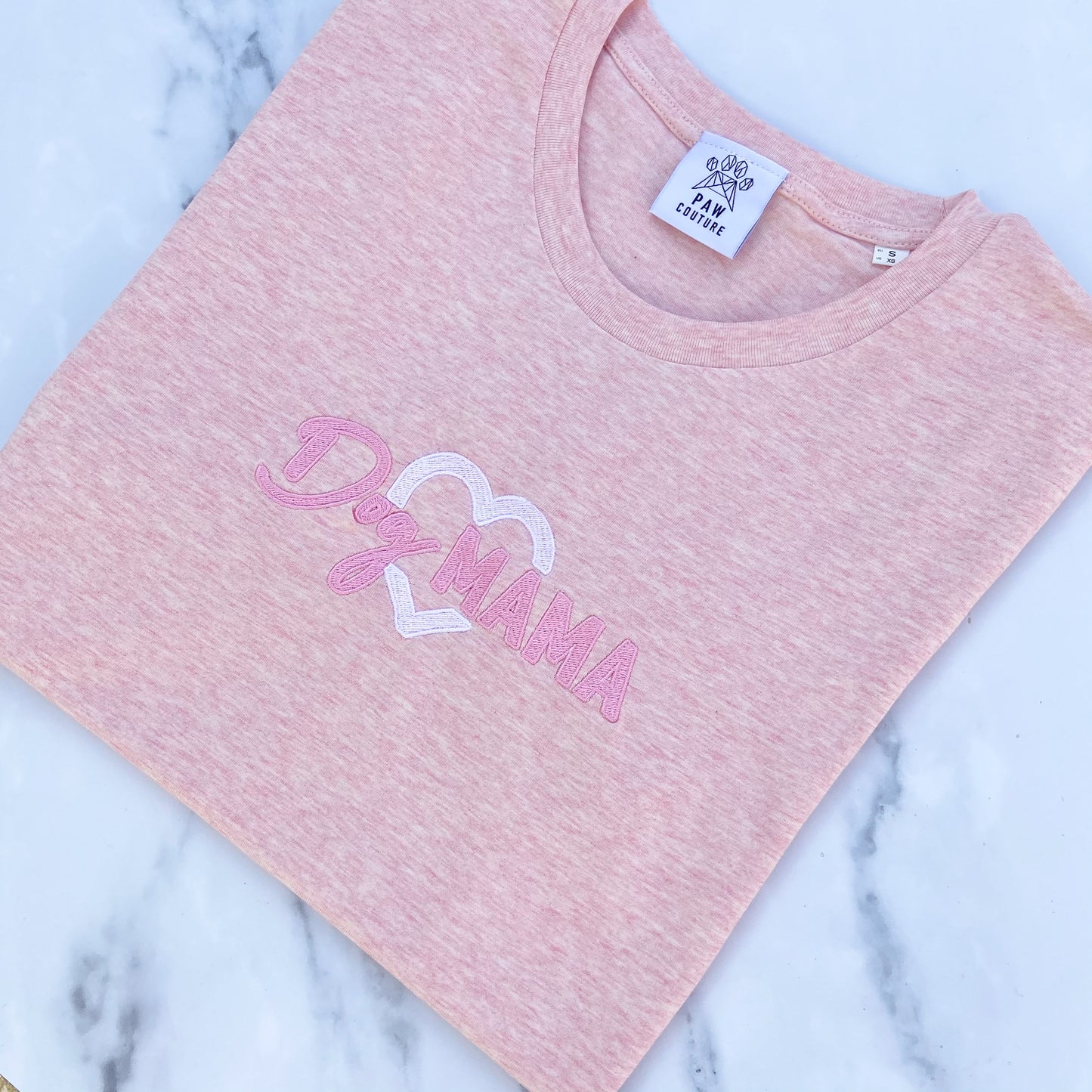 Dog Mama Embroidered Vintage Blush Pink T-shirt