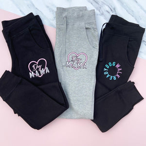 Dog Mama Embroidered Slim Fit Heather Grey Joggers