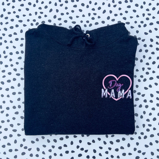 Dog Mama Embroidered Black Smoke Hoodie (Pink & Purple Colourway)