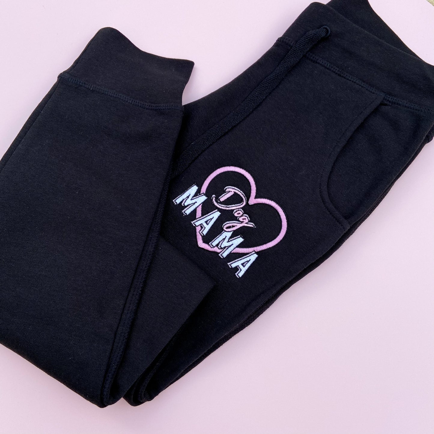 Dog Mama Embroidered Slim Fit Black Joggers