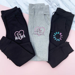 Dog Mama Embroidered Slim Fit Black Joggers