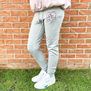Dog Mama Embroidered Slim Fit Heather Grey Joggers